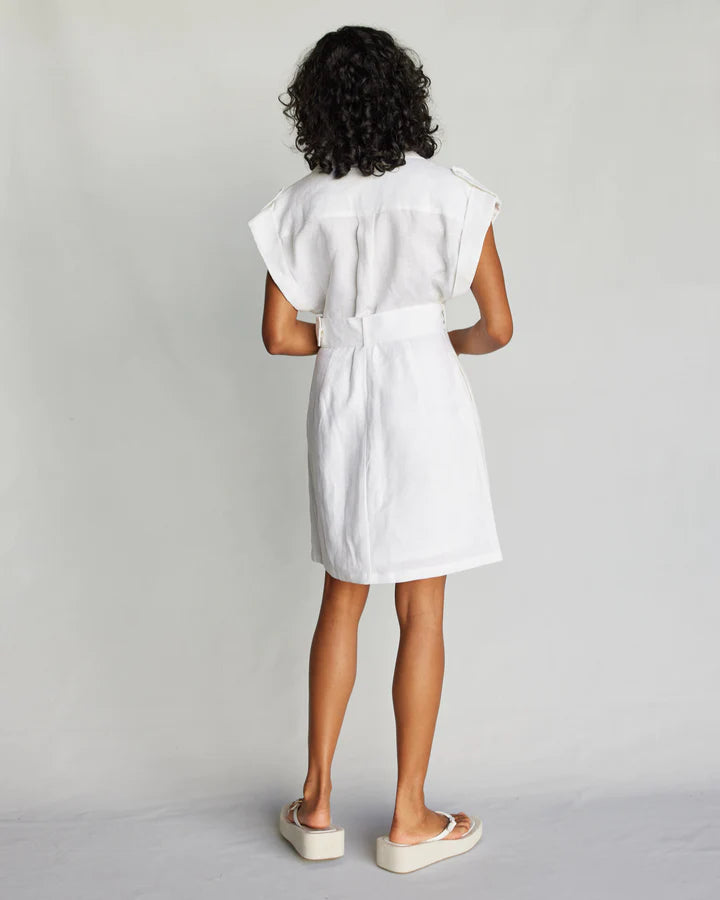 Esra Linen Utility Mini Dress - White