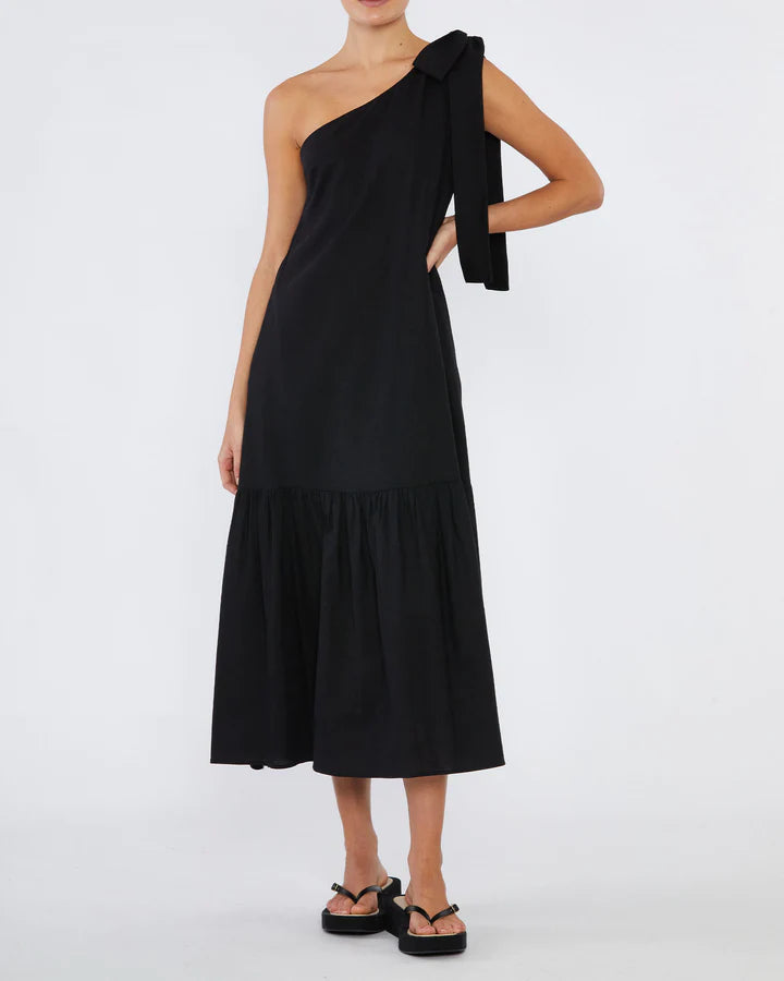 Amelius The Label Sale | Aruba Linen One Shoulder Dress | Black - EvvE COLLECTIVE Amelius The Label Sale | Aruba Linen One Shoulder Dress | Black - EvvE COLLECTIVE