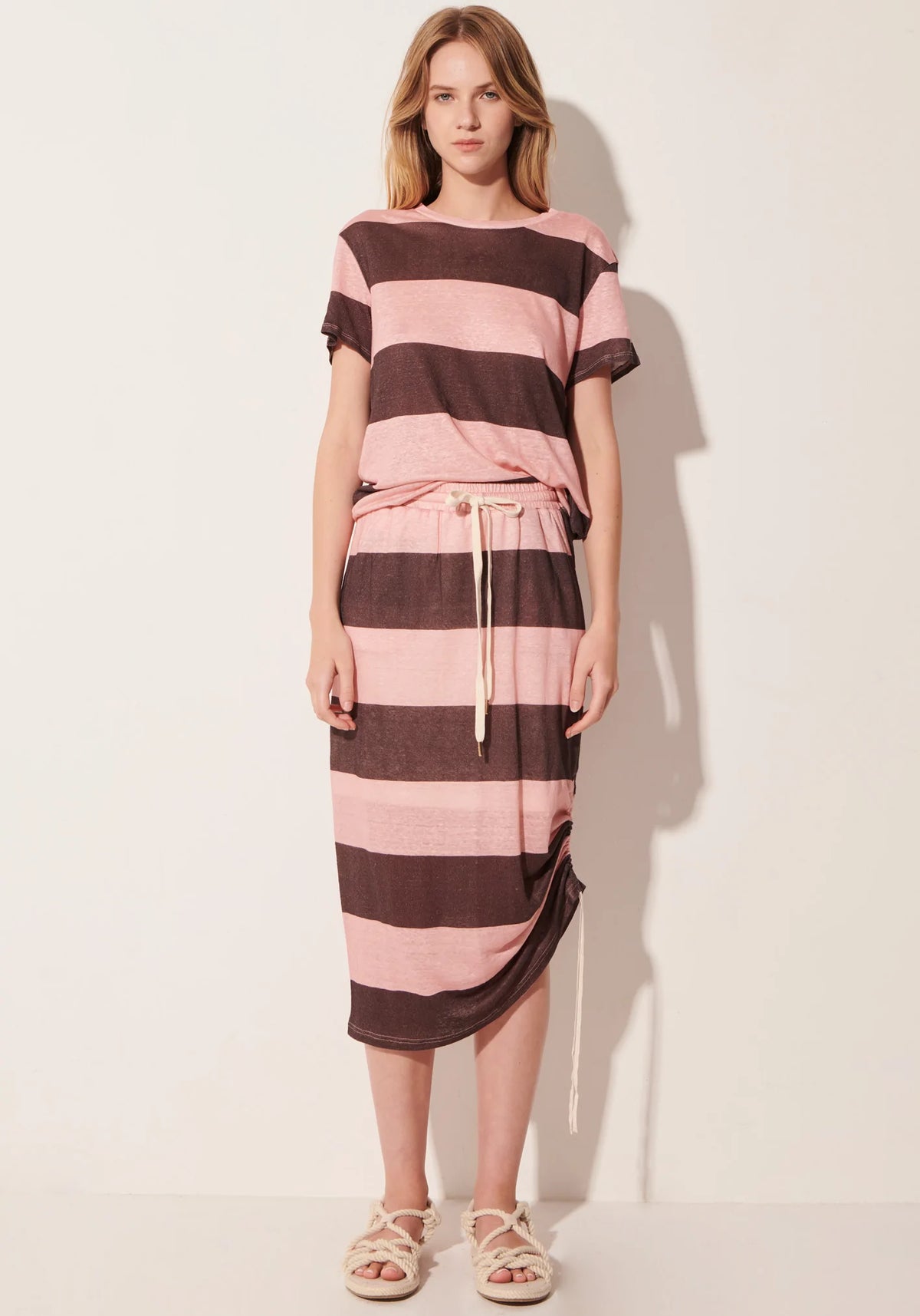 Buoy Stripe Skirt - Pink/Espresso