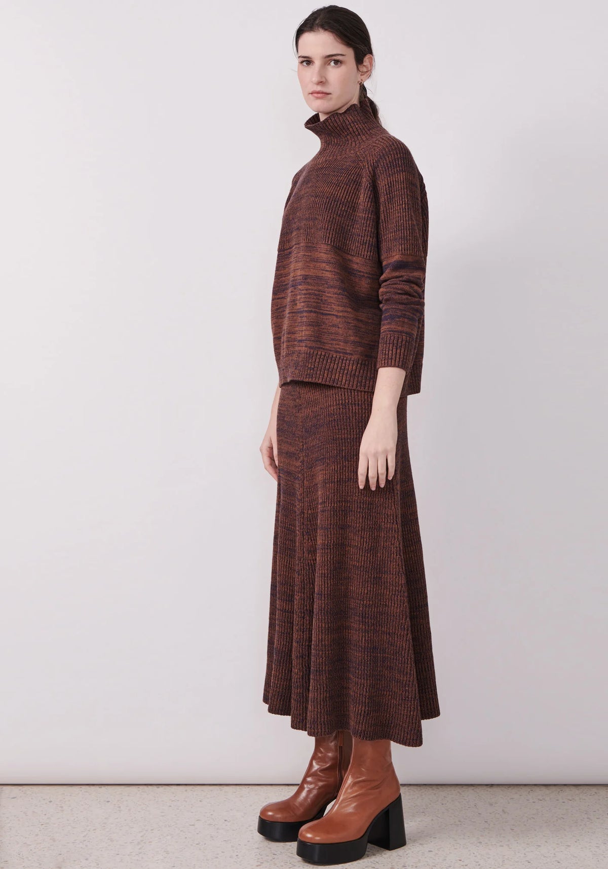 Field Ribbed Knit Skirt - Chocolate