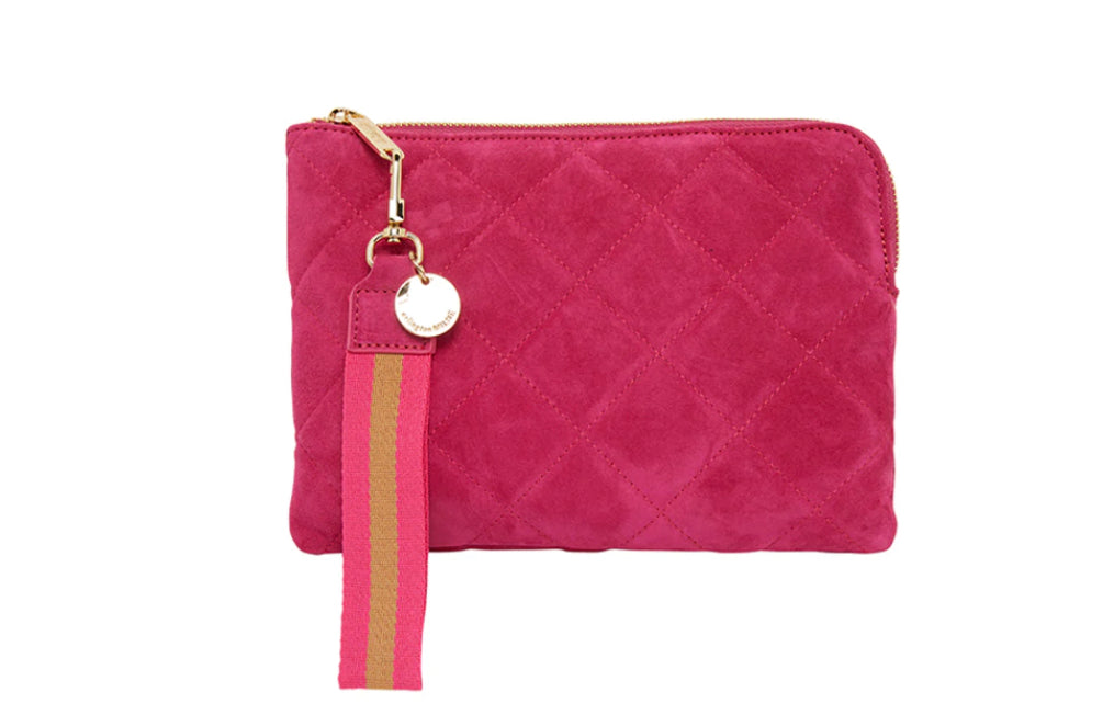 Paige Clutch with Wristlet - Quilted Hot Pink Suede