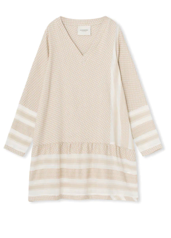 Dress 2 V-neck Long Sleeve Cotton/Viscose - Whisper White/Doeskin